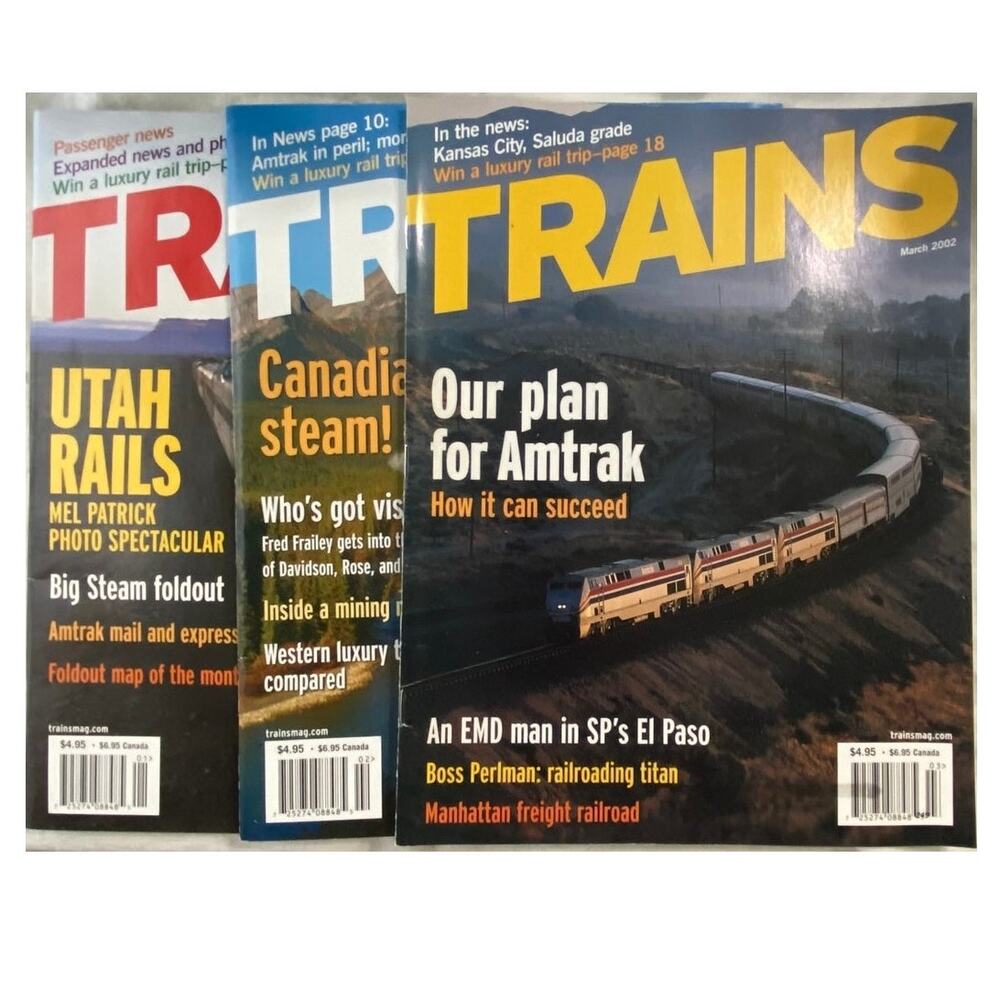 Vtg Lot 3 Trains Jan Feb Mar 2002 Magazine Amtrak Freight Railroad Collect Steam